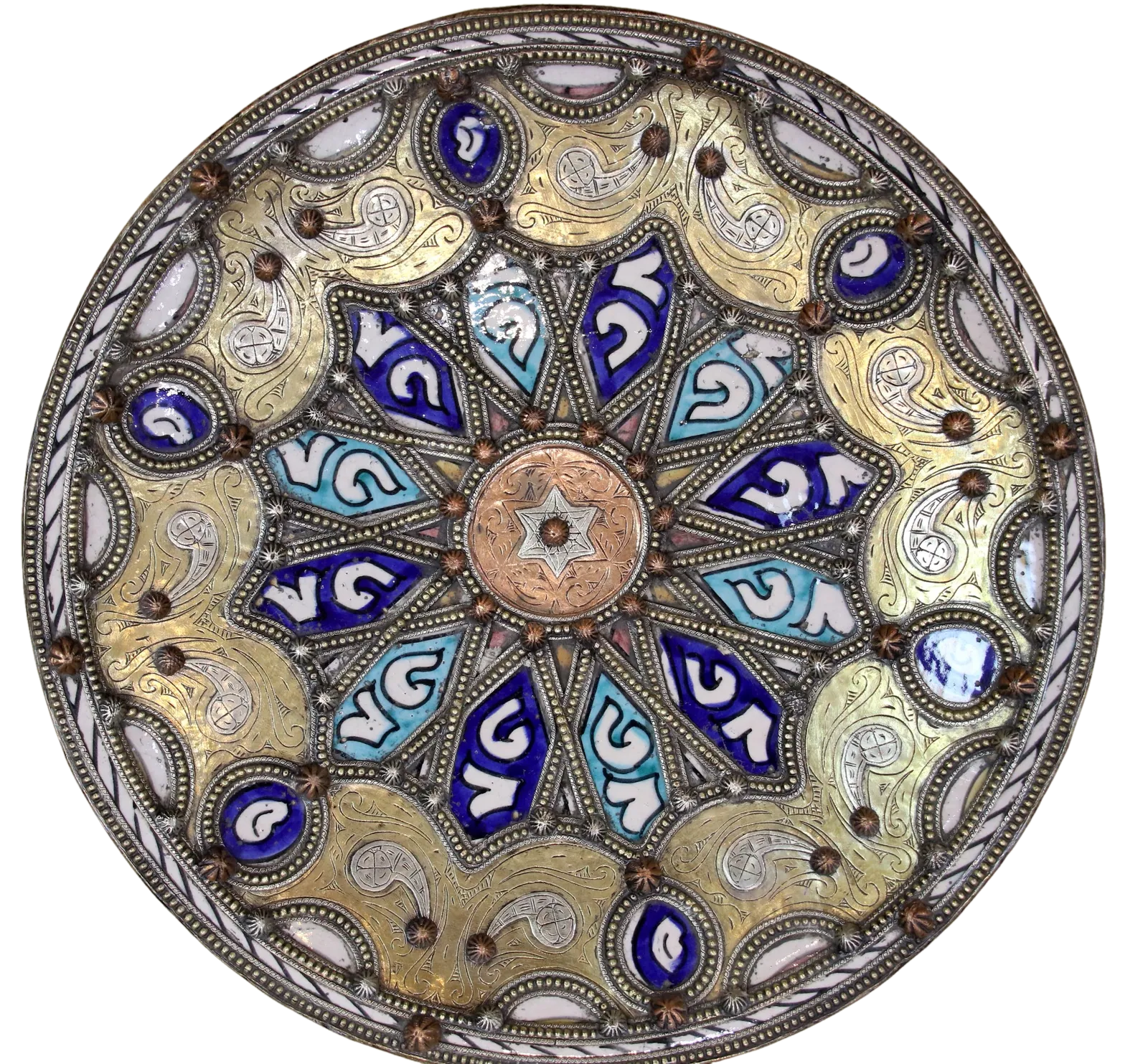 Plat serti — Rosace cobalt & turquoise